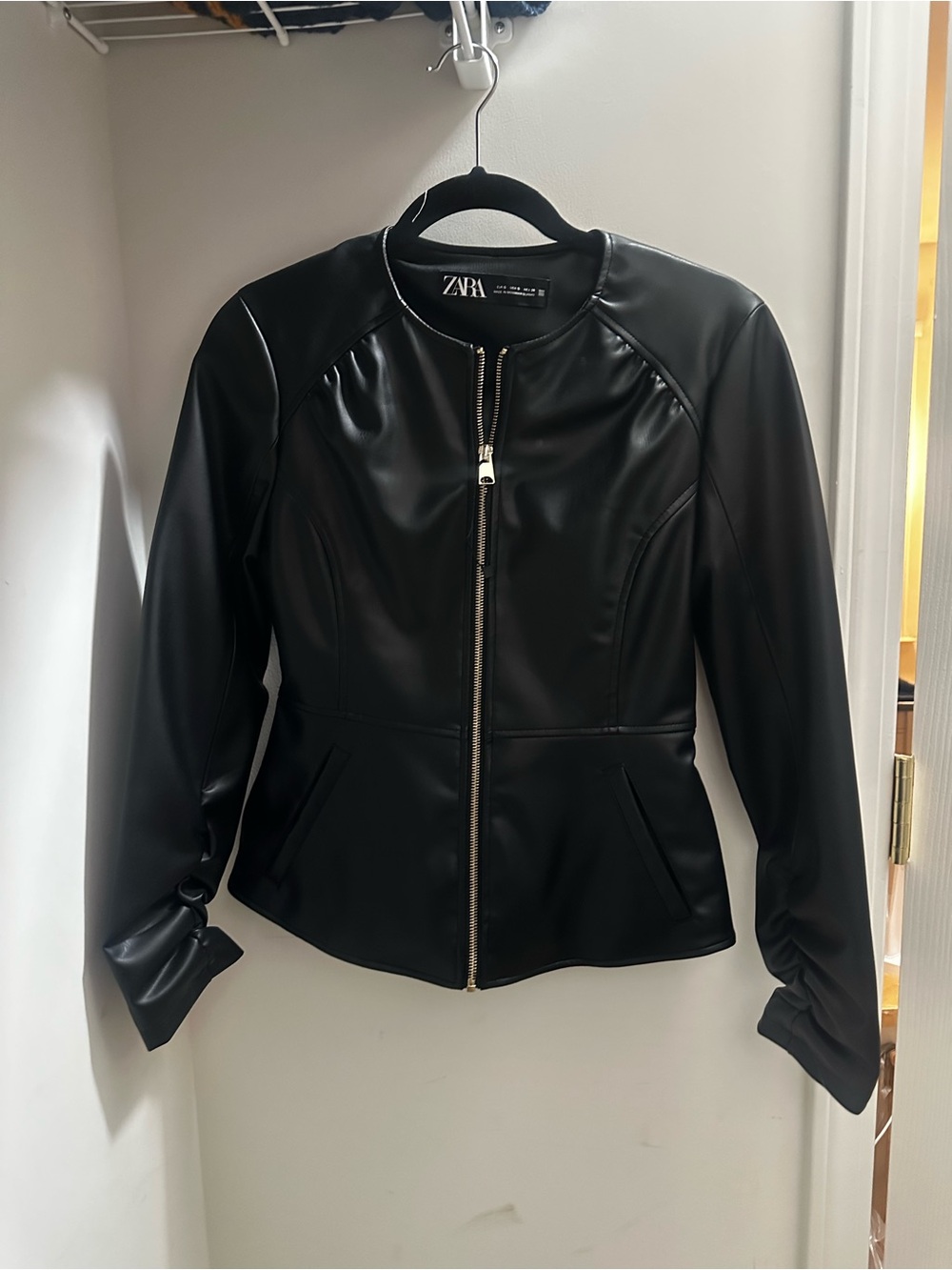 Zara Black Faux Leather Zip-Front Jacket